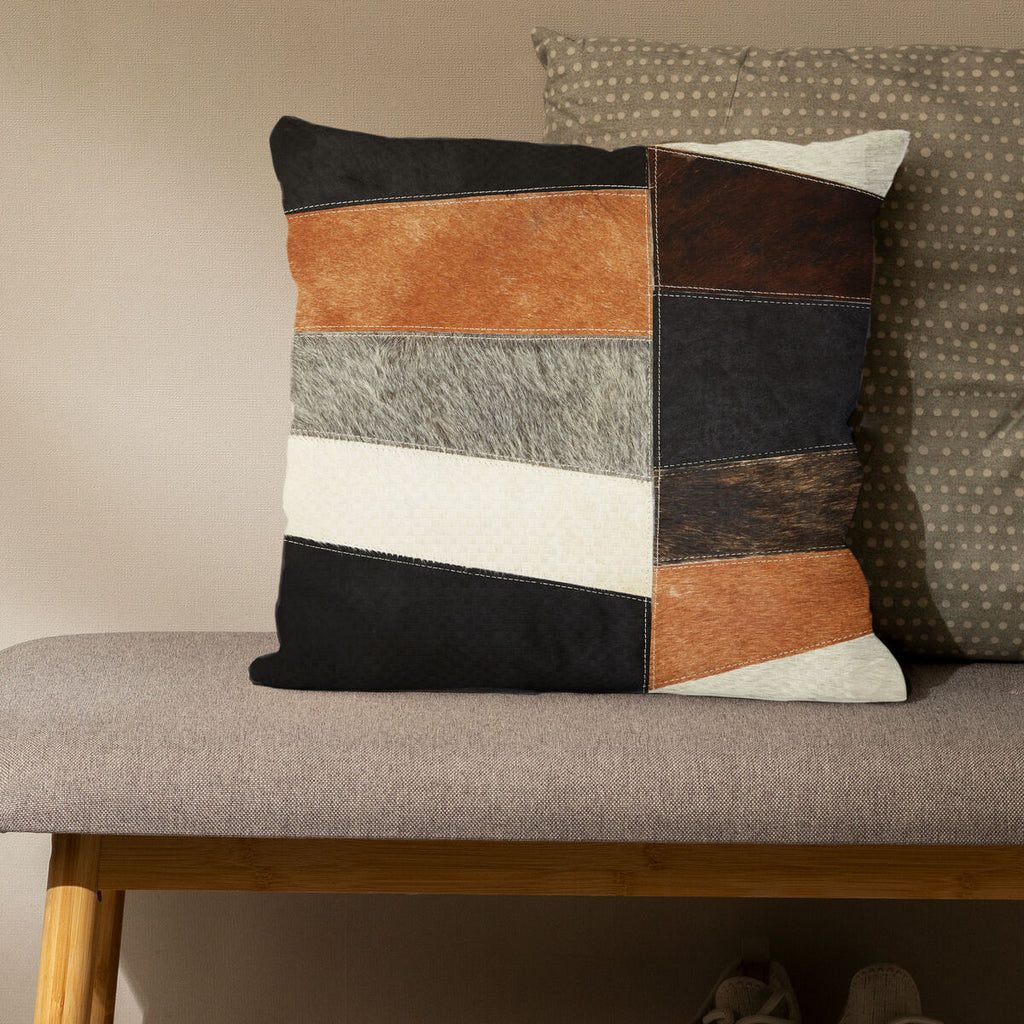 Orsina Bosie Safira Hair on Leather Patchwork Cushion – Neutral Geometric