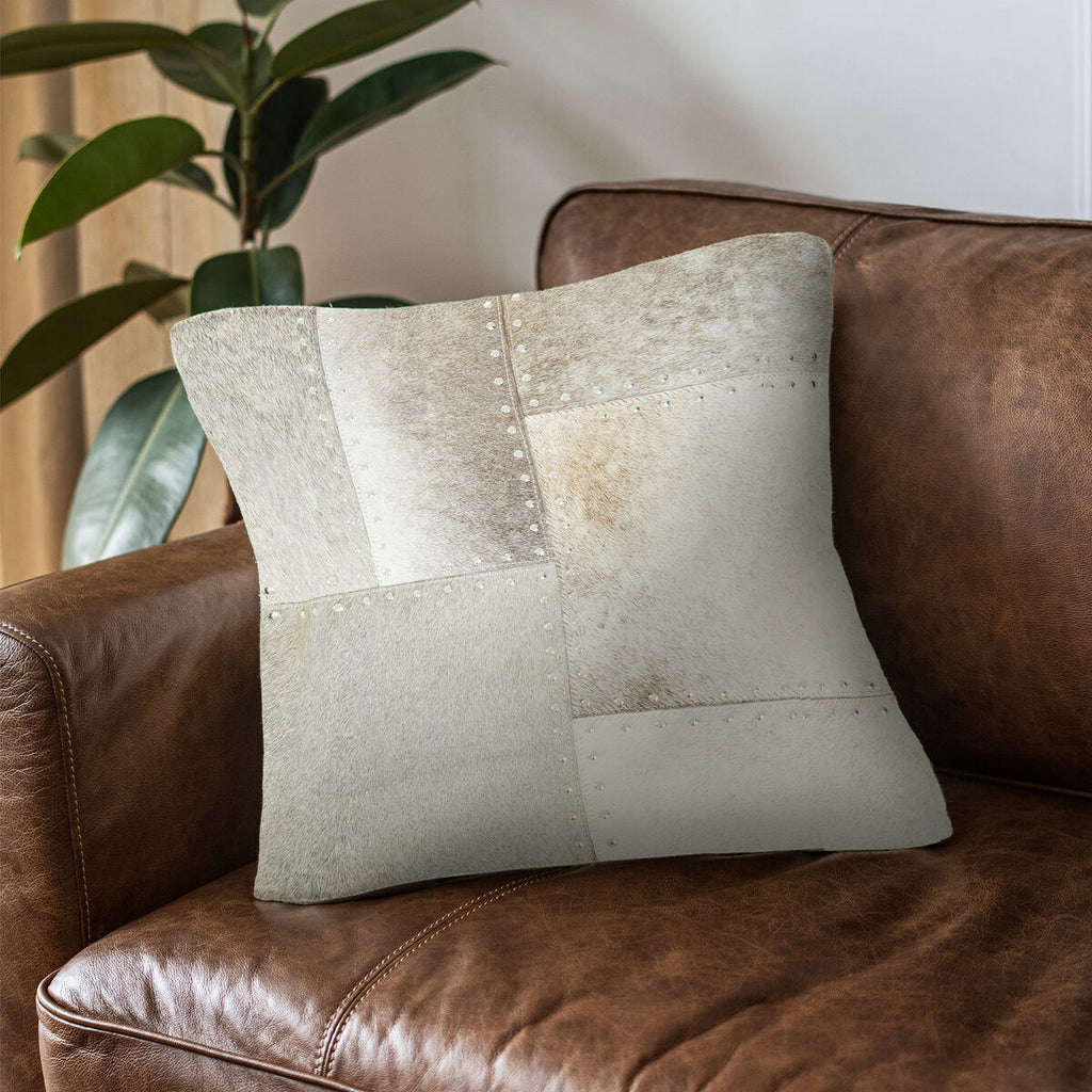Orsina Bosie Safira Grey Hair on Leather Patchwork Accent Cushion