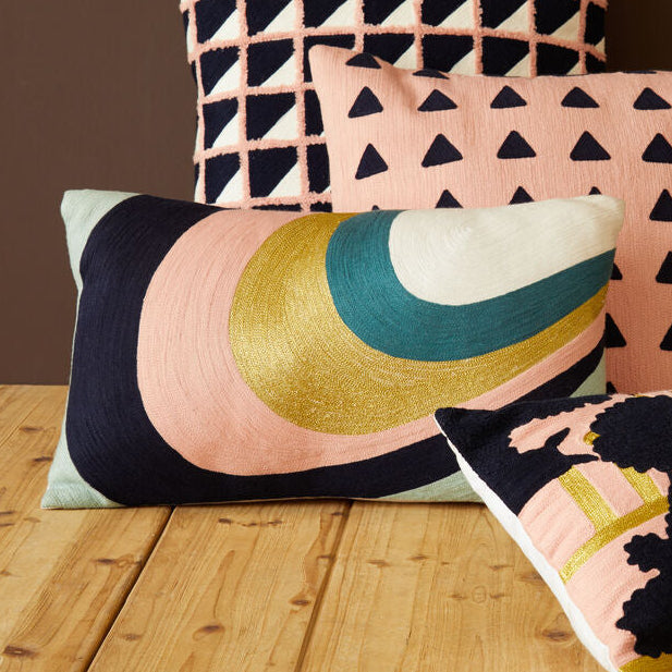 Orsina Bosie Ozella Curved Stripes Embroidered Decorative Cushion