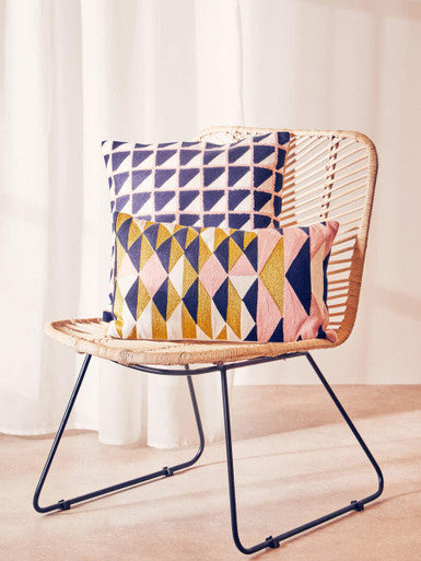 Orsina Bosie Ozella Embroidered Cushion – Modern Geometric Grid Design