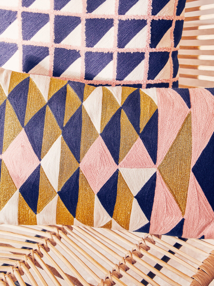 Orsina Bosie Ozella Embroidered Cushion – Modern Geometric Grid Design
