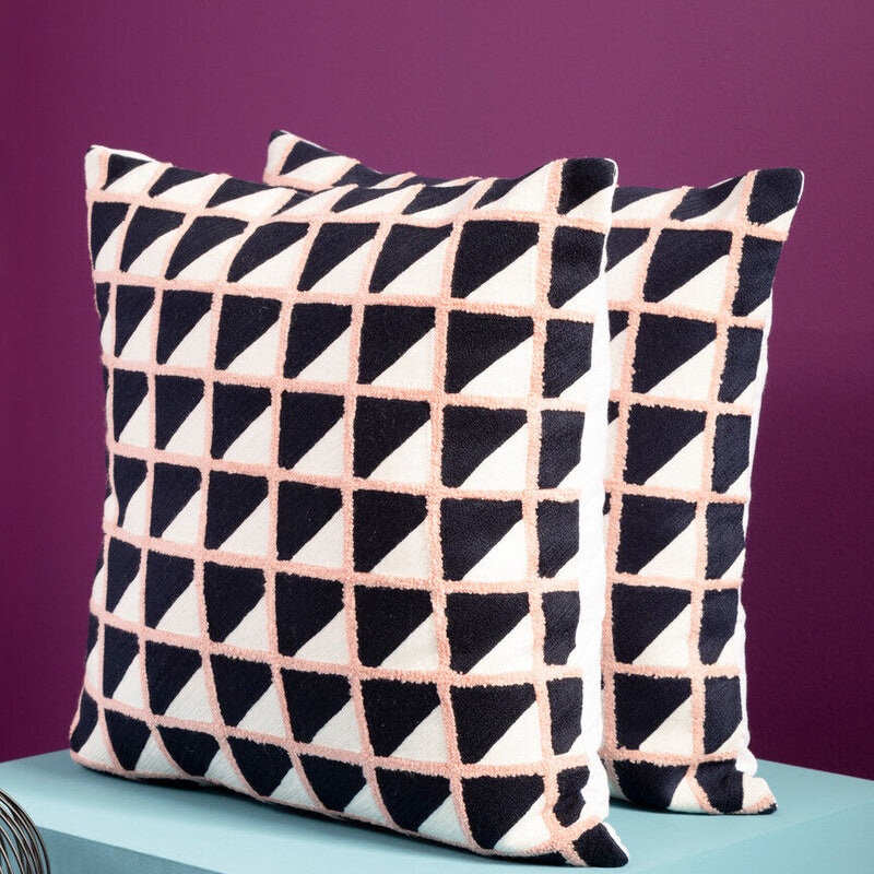Orsina Bosie Ozella Embroidered Cushion – Modern Geometric Grid Design
