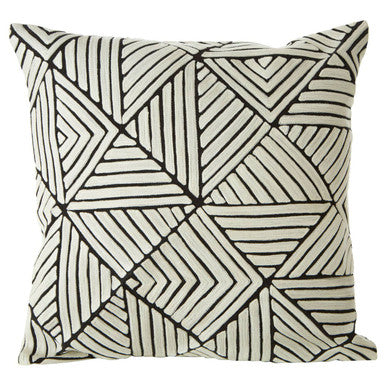 Orsina Ozella Cotton Diamond Embroidered Decorative Cushion | Black & White
