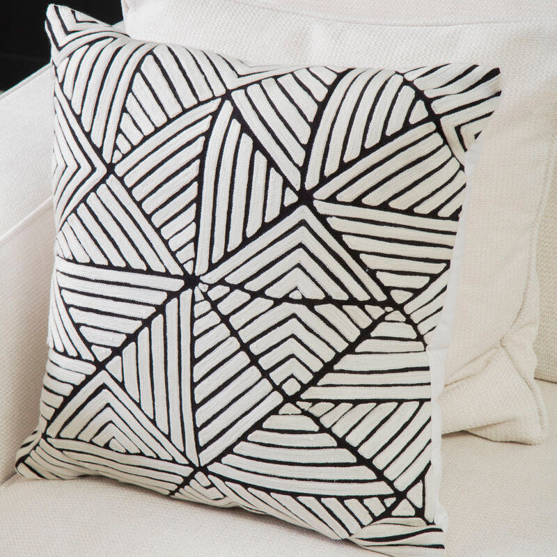 Orsina Ozella Cotton Diamond Embroidered Decorative Cushion | Black & White