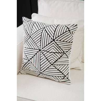Orsina Ozella Cotton Diamond Embroidered Decorative Cushion | Black & White