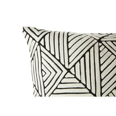 Orsina Ozella Cotton Diamond Embroidered Decorative Cushion | Black & White