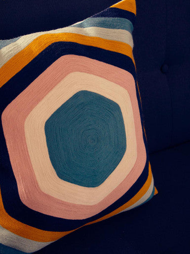 Orsina Bosie Ozella Embroidered Cushion – Retro Hexagonal Design