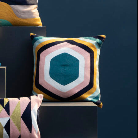 Orsina Bosie Ozella Embroidered Cushion – Retro Hexagonal Design