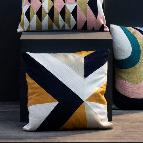 Orsina Bosie Ozella Abstract Geometric Embroidered Cotton Cushion