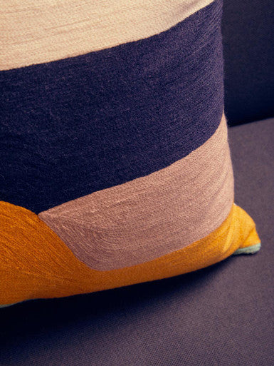 Orsina Bosie Ozella Wavy Stripes Pink & Navy Embroidered Cushion