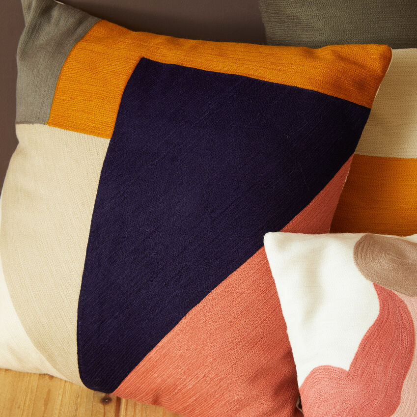 Orsina Ozella Abstract Multi-Coloured Embroidered Cotton Cushion