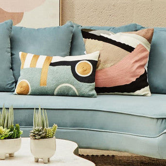 Orsina Ozella Square Cotton Cushion – Embroidered Abstract Throw Pillow