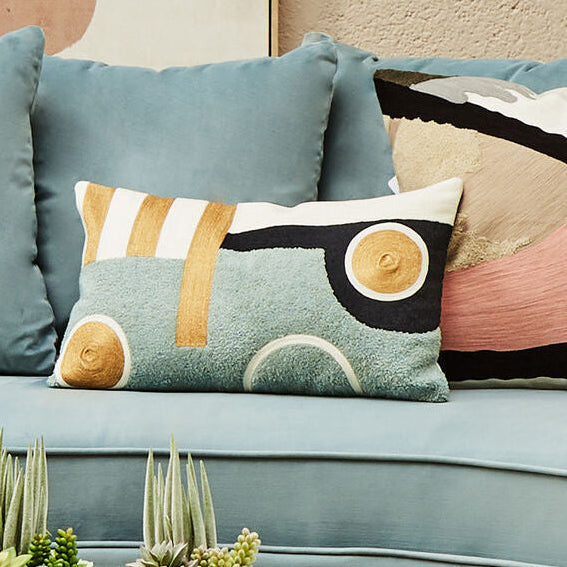 Orsina Ozella Abstract Rectangular Lumbar Cushion – Embroidered Cotton