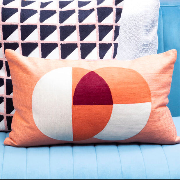 Orsina Ozella Multicolour Rectangular Lumbar Cushion – Orange & Ivory