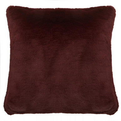 Orsina Bosie Lamina Red Wine Faux Fur Square Cushion with Feather Pad