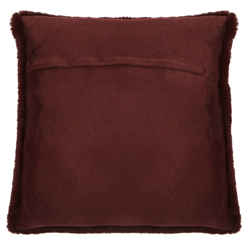 Orsina Bosie Lamina Red Wine Faux Fur Square Cushion with Feather Pad