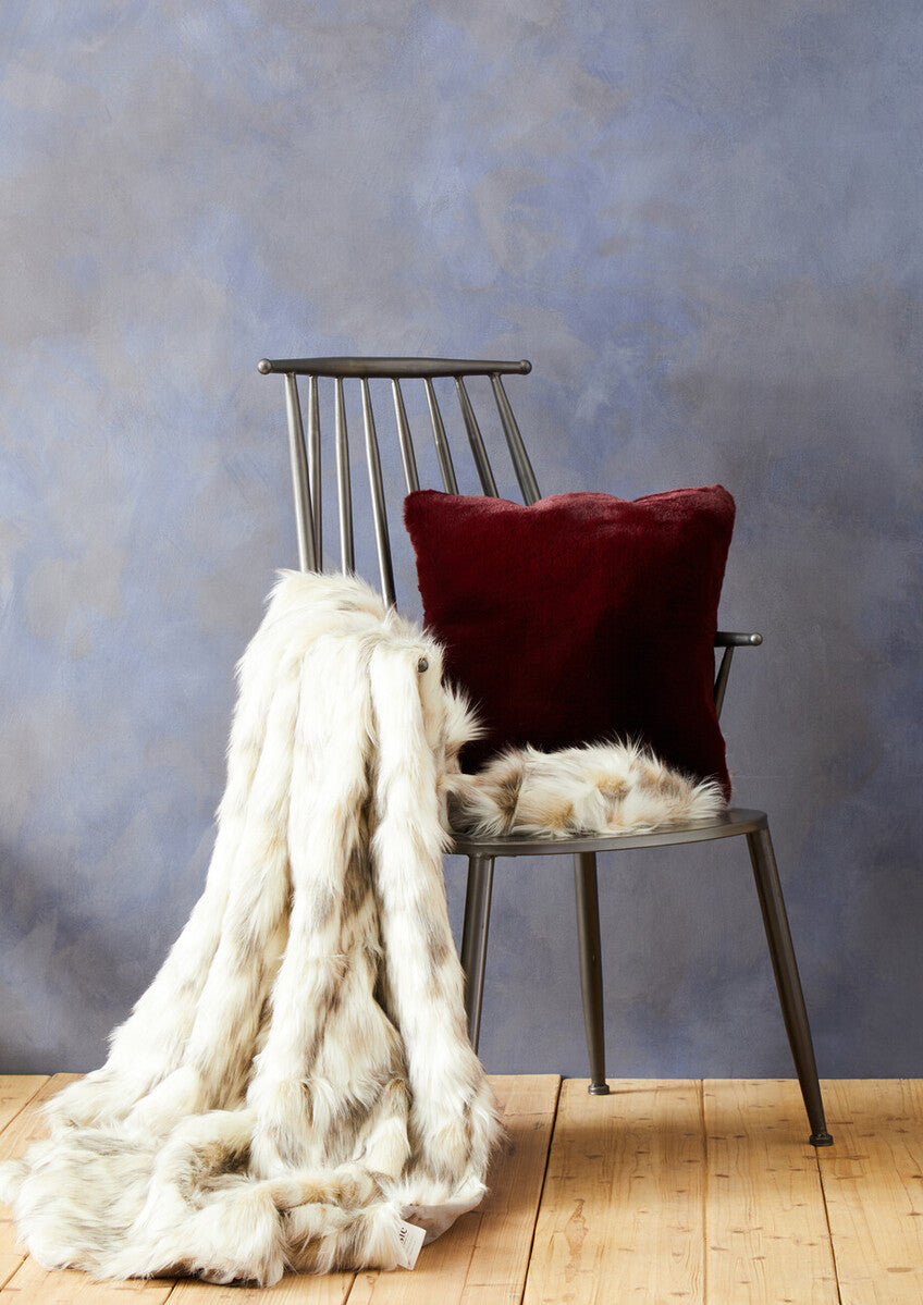 Orsina Bosie Lamina Red Wine Faux Fur Square Cushion with Feather Pad