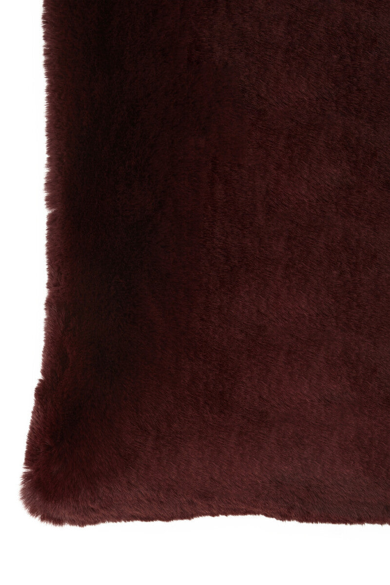 Orsina Bosie Lamina Red Wine Faux Fur Square Cushion with Feather Pad