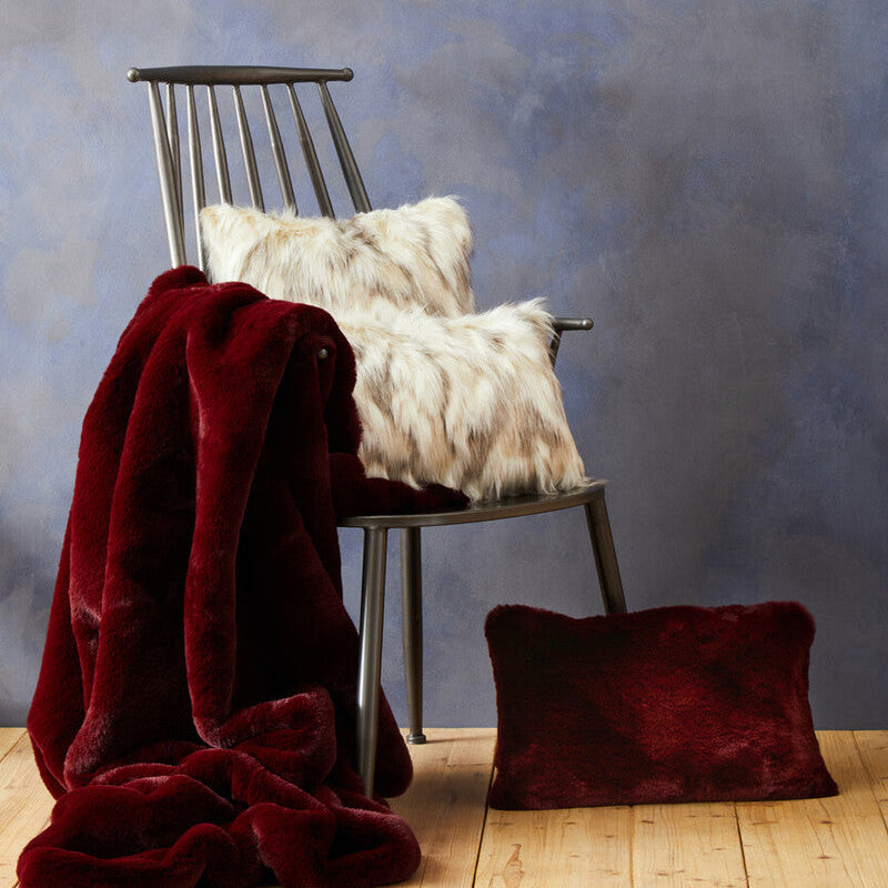 Orsina Bosie Lamina Red Wine Faux Fur Rectangular Lumbar Cushion
