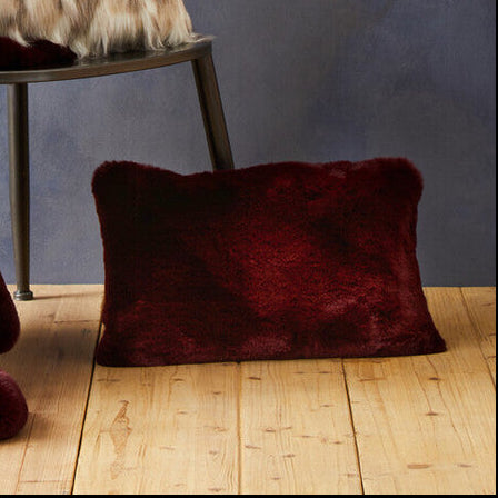 Orsina Bosie Lamina Red Wine Faux Fur Rectangular Lumbar Cushion