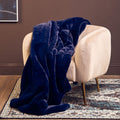 Orsina Lamina Navy Blue Throw – Luxury Faux Fur Soft Plush Blanket