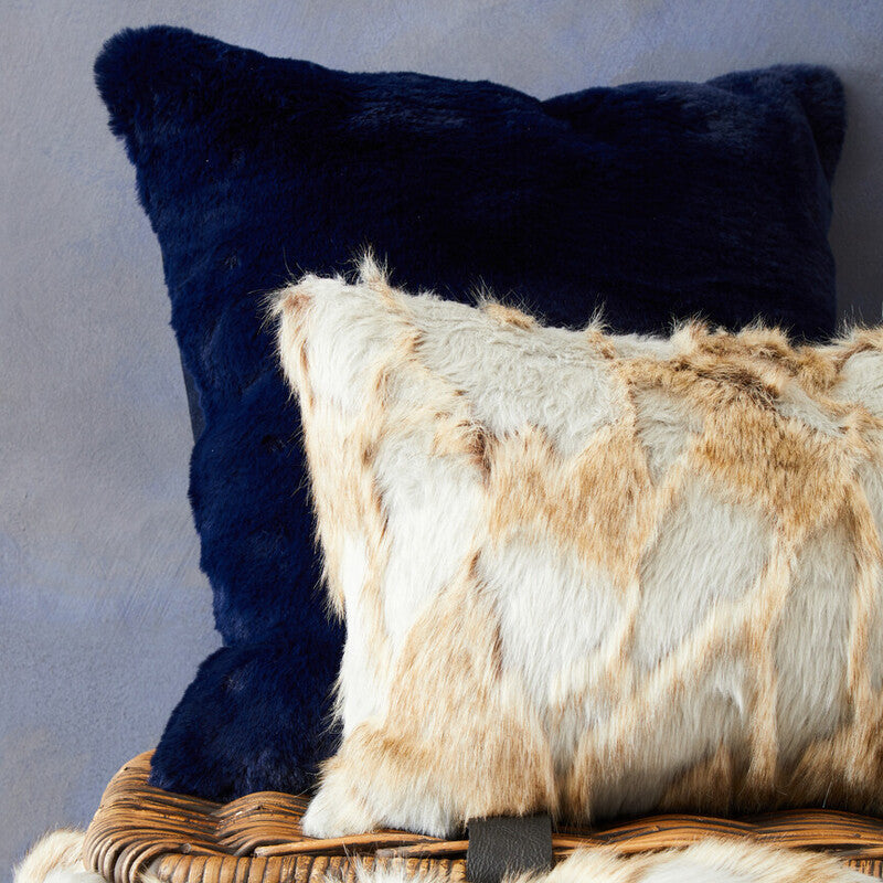 Orsina Lamina Navy Blue Square Cushion – Plush Faux Fur Pillow