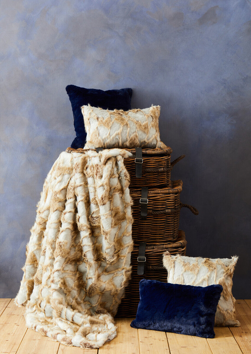 Orsina Lamina Navy Blue Square Cushion – Plush Faux Fur Pillow