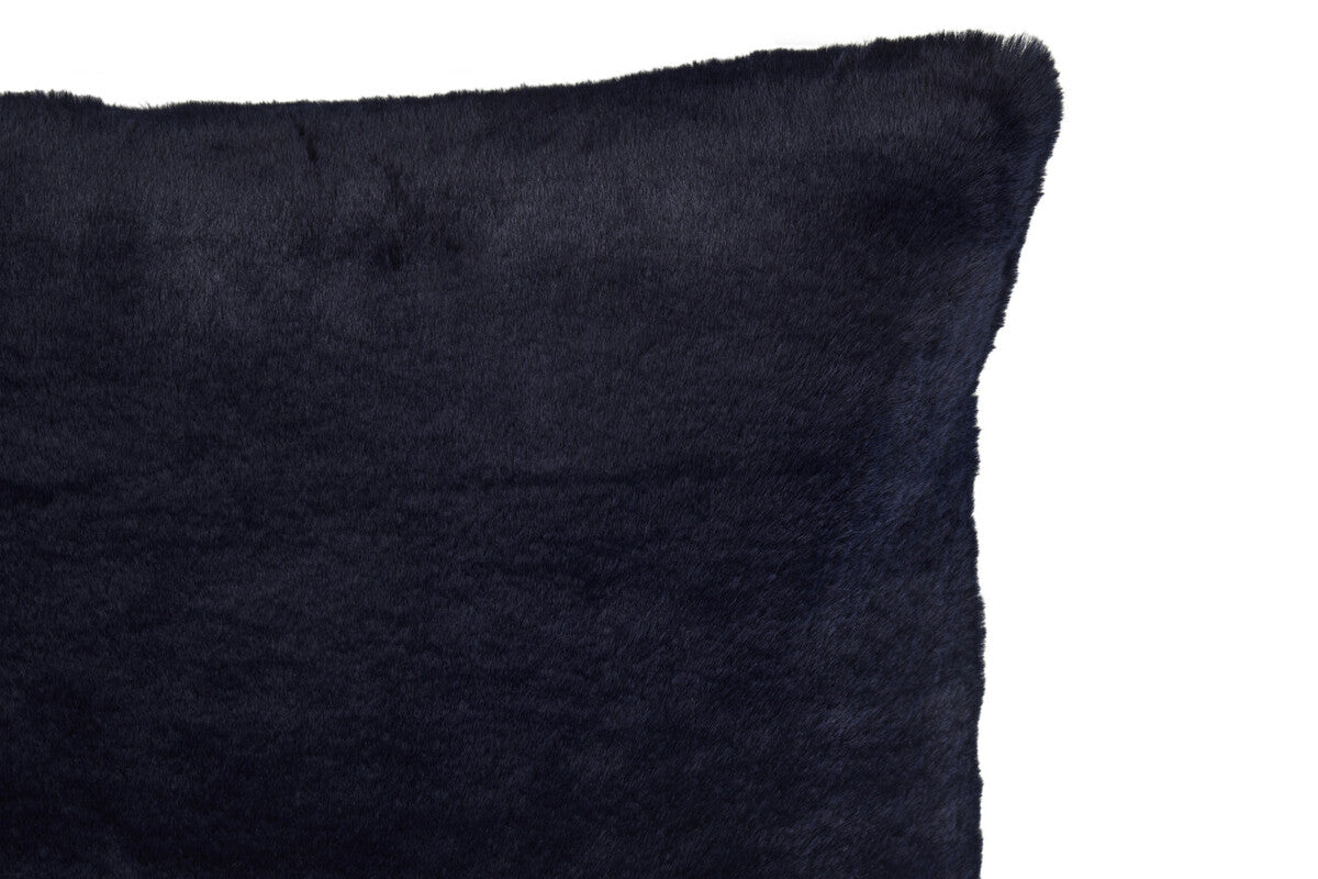 Orsina Lamina Navy Blue Square Cushion – Plush Faux Fur Pillow