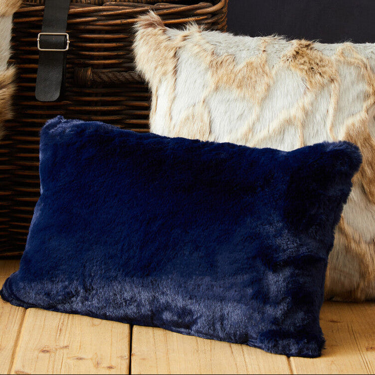 Orsina Bosie Lamina Navy Blue Faux Fur Rectangular Lumbar Cushion