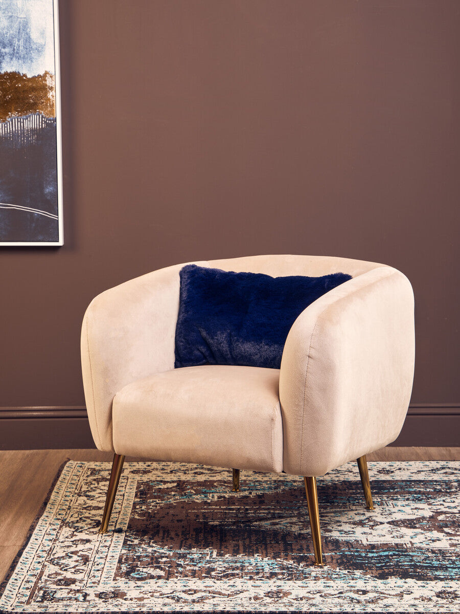 Orsina Bosie Lamina Navy Blue Faux Fur Rectangular Lumbar Cushion