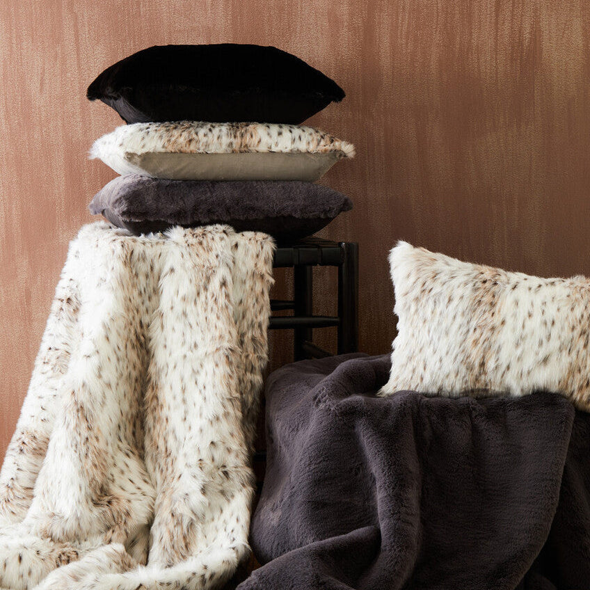 Orsina Lamina Grey Square Faux Fur Cushion – Plush Decorative Pillow