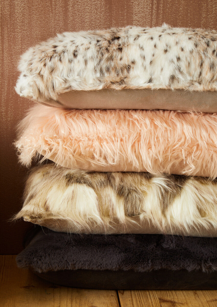 Orsina Lamina Grey Faux Fur Rectangular Cushion | Plush Lumbar Pillow
