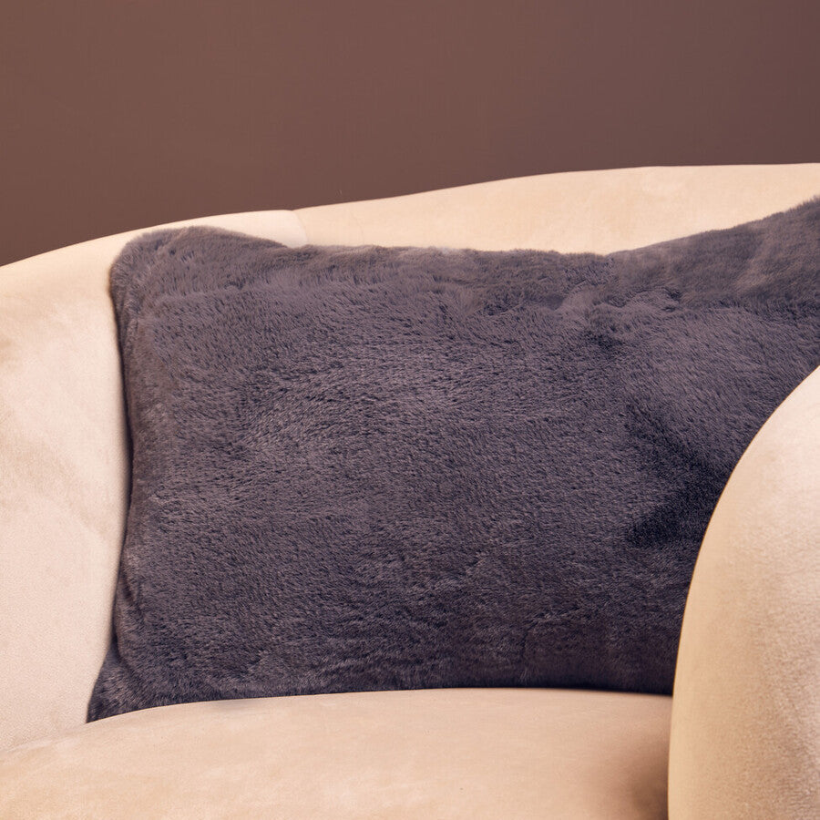 Orsina Lamina Grey Faux Fur Rectangular Cushion | Plush Lumbar Pillow