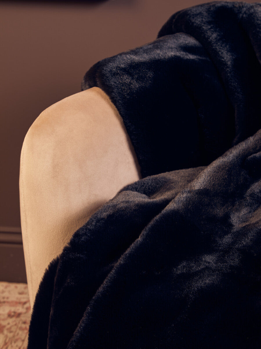 Orsina Lamina Black Faux Fur Throw – Luxury Soft Bed & Sofa Blanket