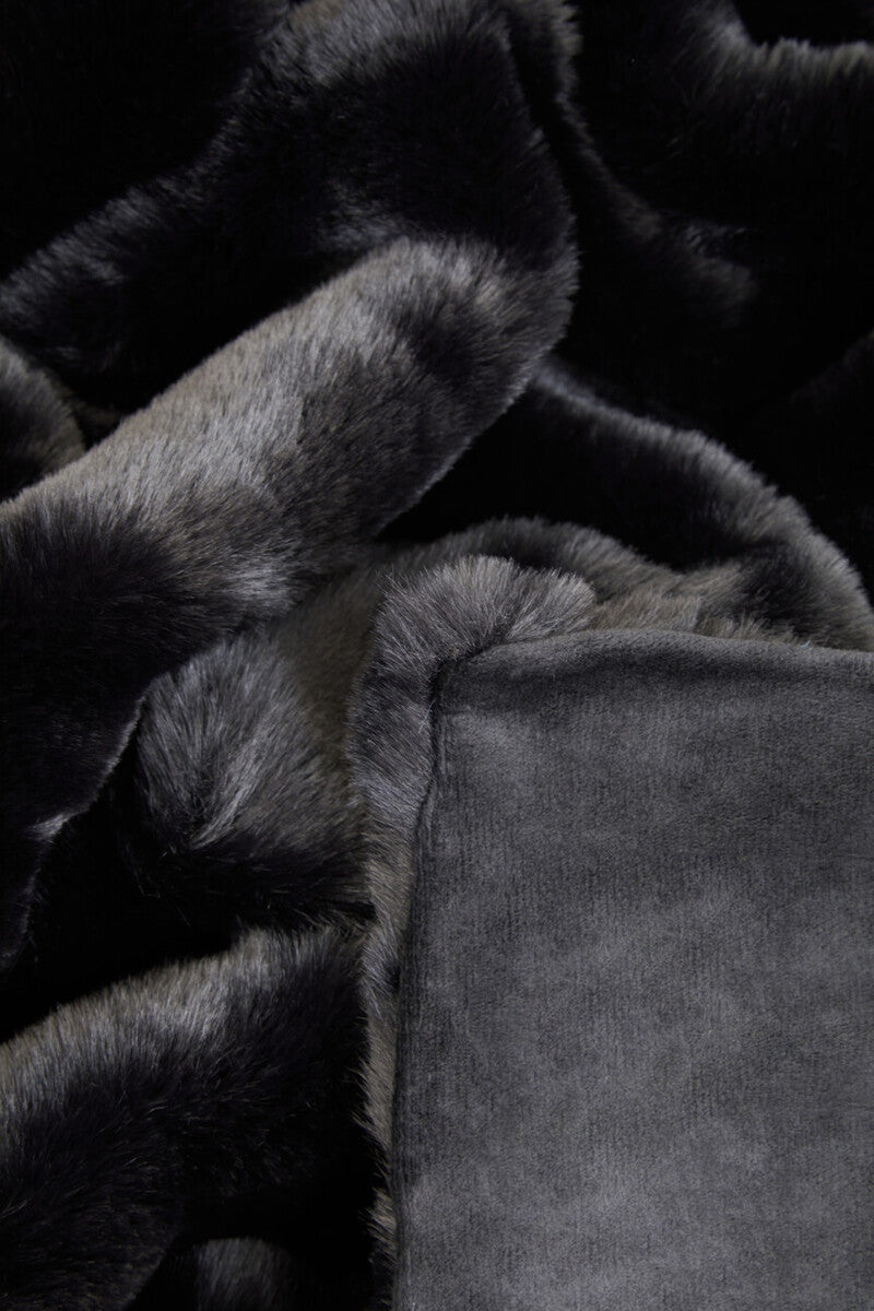 Orsina Lamina Black Faux Fur Throw – Luxury Soft Bed & Sofa Blanket