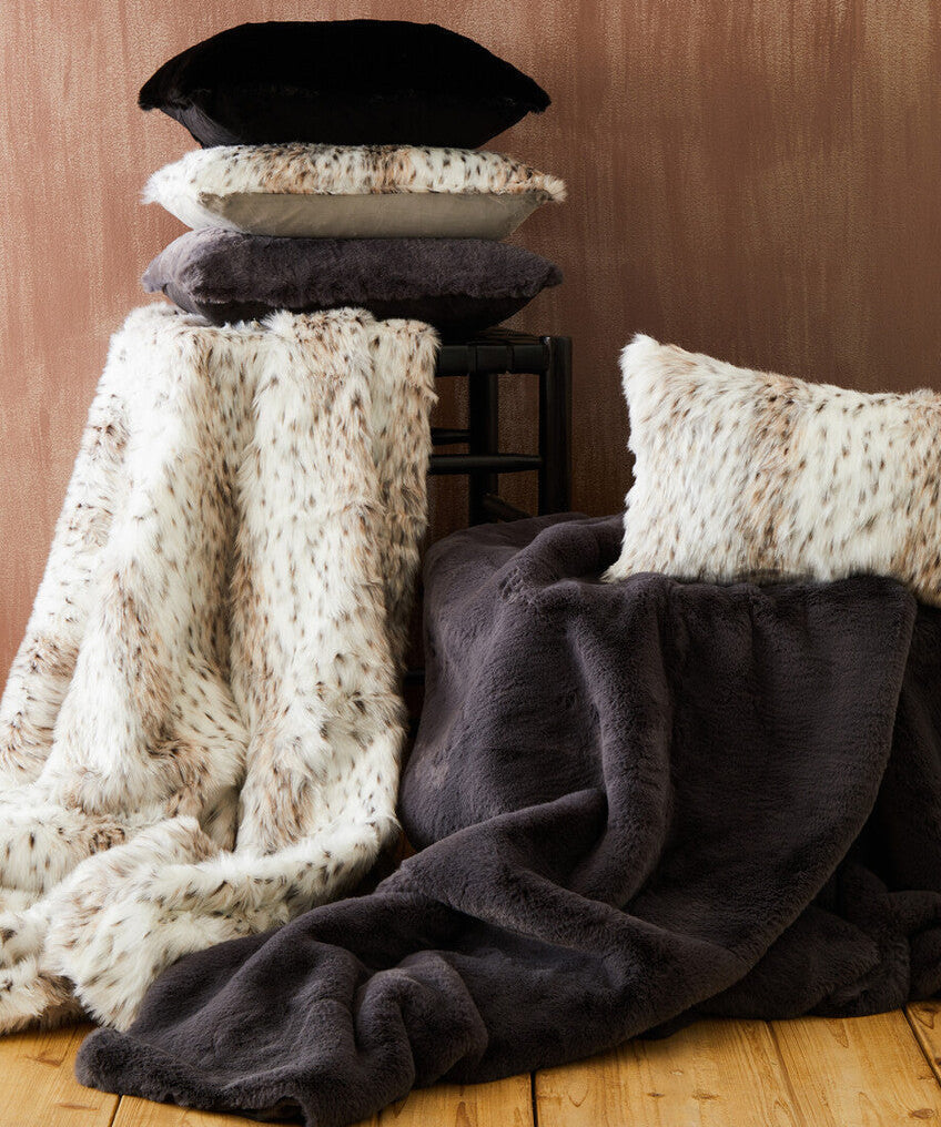 Orsina Lamina Black Faux Fur Square Cushion – Luxe Decorative Pillow