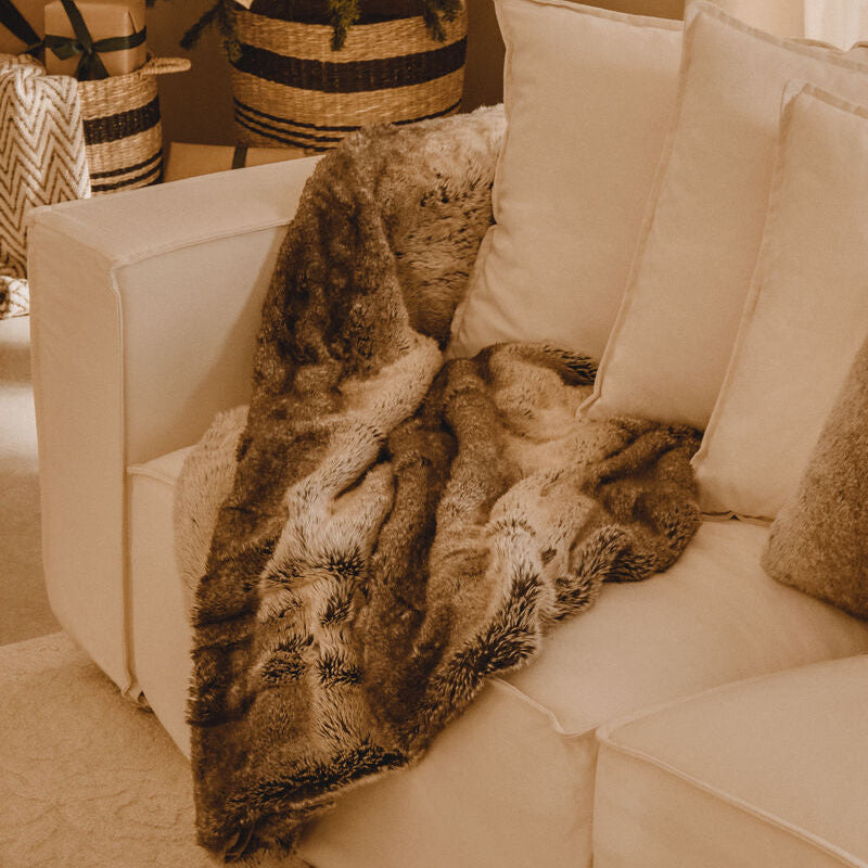 Orsina Bosie Lamina Mocha Ombre Faux Fur Throw | Luxury Plush Blanket
