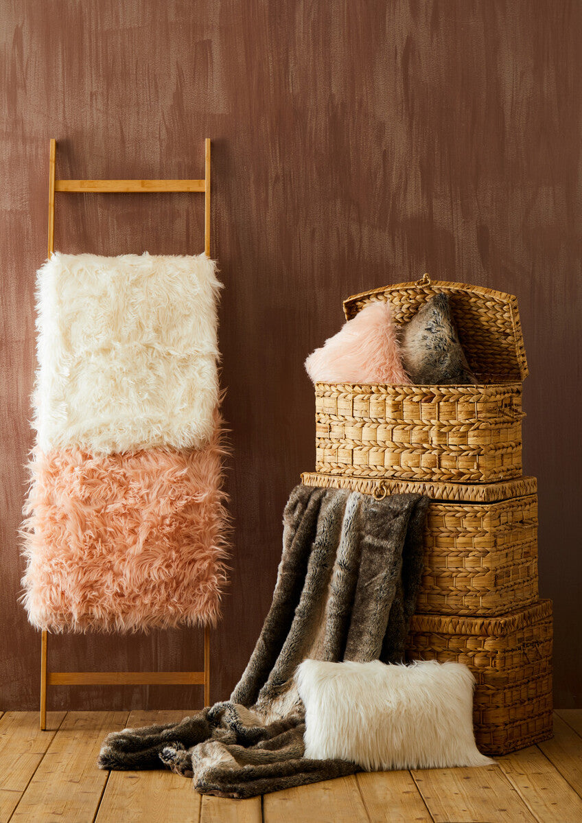 Orsina Lamina Mocha Ombre Faux Fur Square Cushion | Feather Filled