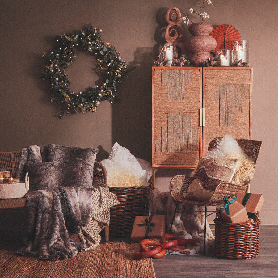 Orsina Lamina Mocha Ombre Faux Fur Square Cushion | Feather Filled