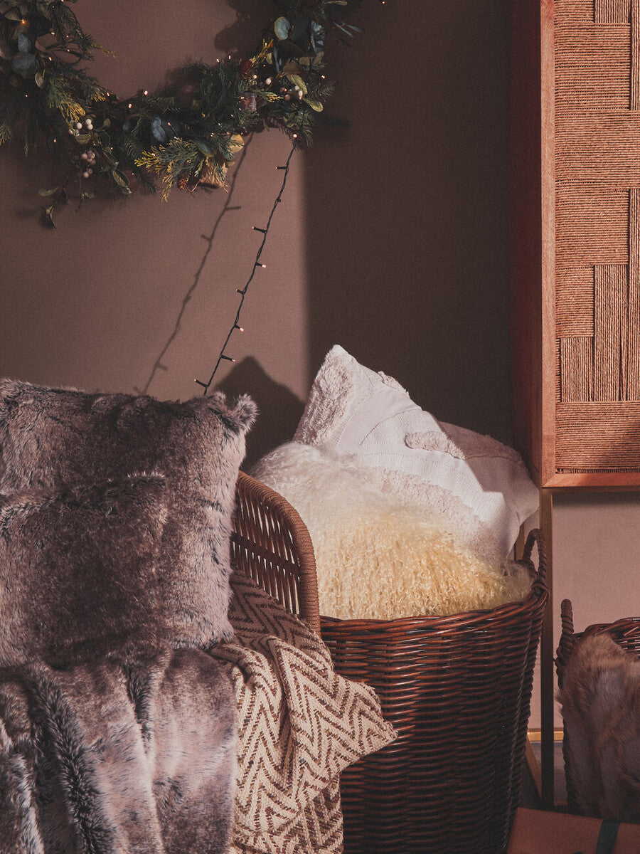 Orsina Lamina Mocha Ombre Faux Fur Square Cushion | Feather Filled