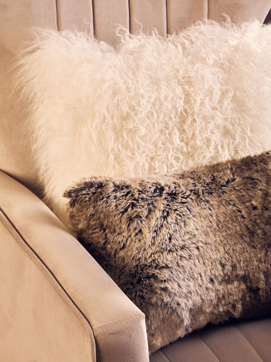 Orsina Mocha Ombre Faux Fur Rectangular Lumbar Cushion | 60x40cm