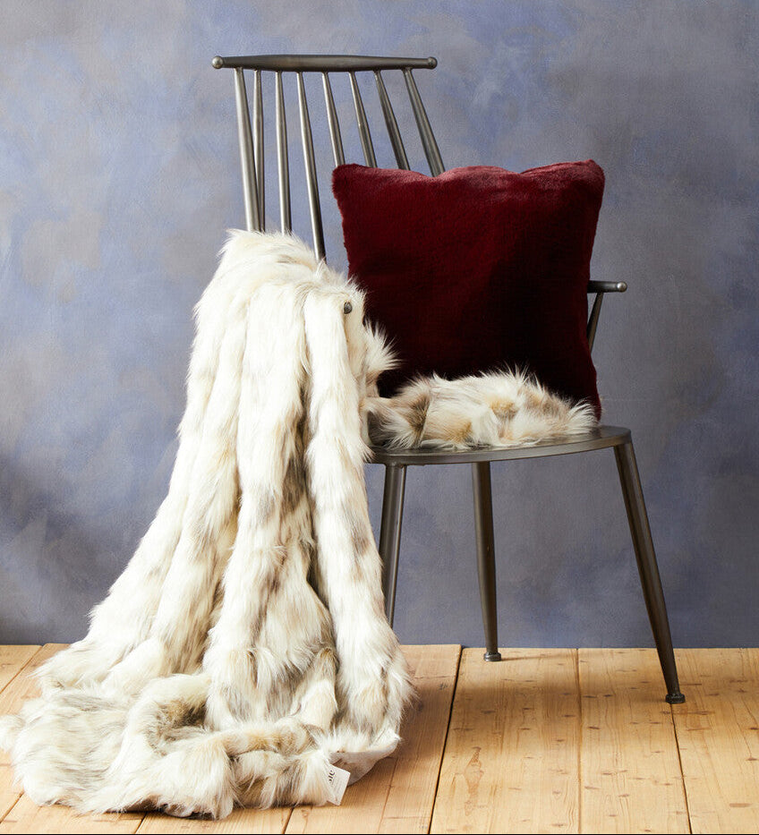 Orsina Lamina Natural Faux Fur Throw – Luxury Plush Blanket with Suede