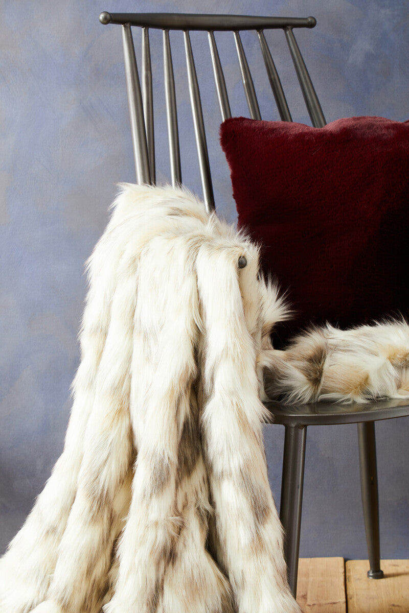 Orsina Lamina Natural Faux Fur Throw – Luxury Plush Blanket with Suede