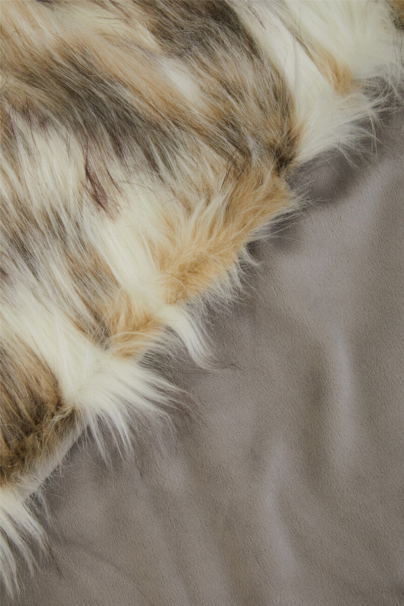 Orsina Lamina Natural Faux Fur Throw – Luxury Plush Blanket with Suede