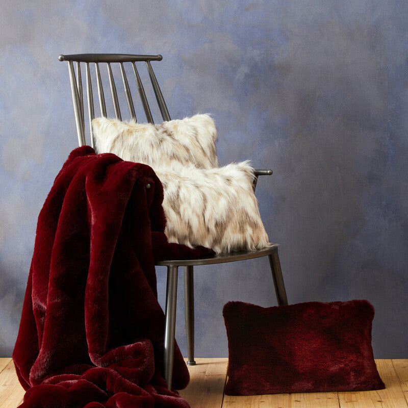 Orsina Lamina Natural Faux Fur Square Cushion | Plush Feather Filled