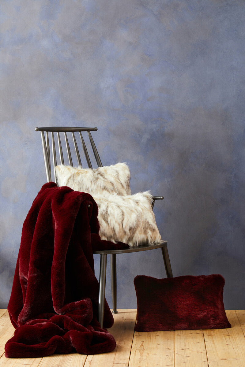 Orsina Lamina Natural Faux Fur Square Cushion | Plush Feather Filled