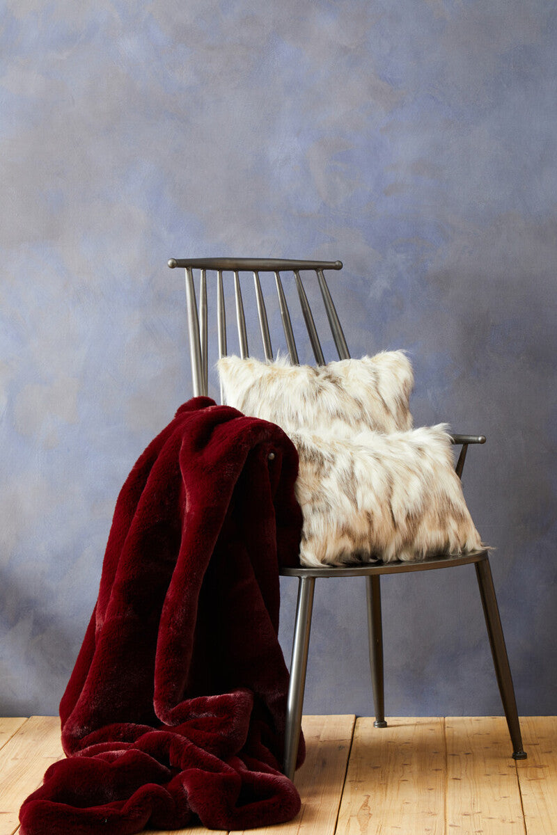 Orsina Lamina Natural Faux Fur Square Cushion | Plush Feather Filled