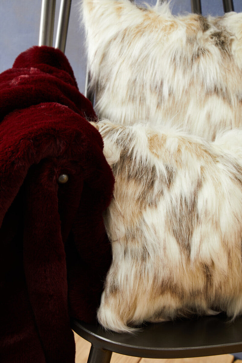 Orsina Lamina Natural Faux Fur Square Cushion | Plush Feather Filled