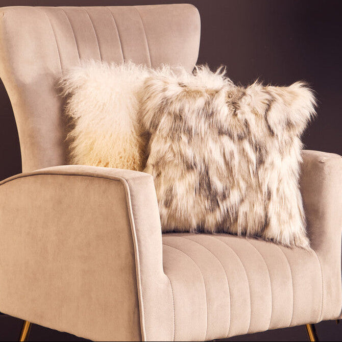 Orsina Lamina Natural Faux Fur Square Cushion | Plush Feather Filled