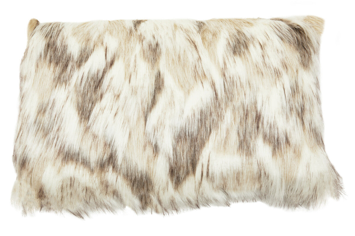 Orsina Lamina Natural Faux Fur Rectangular Cushion | Feather Filled